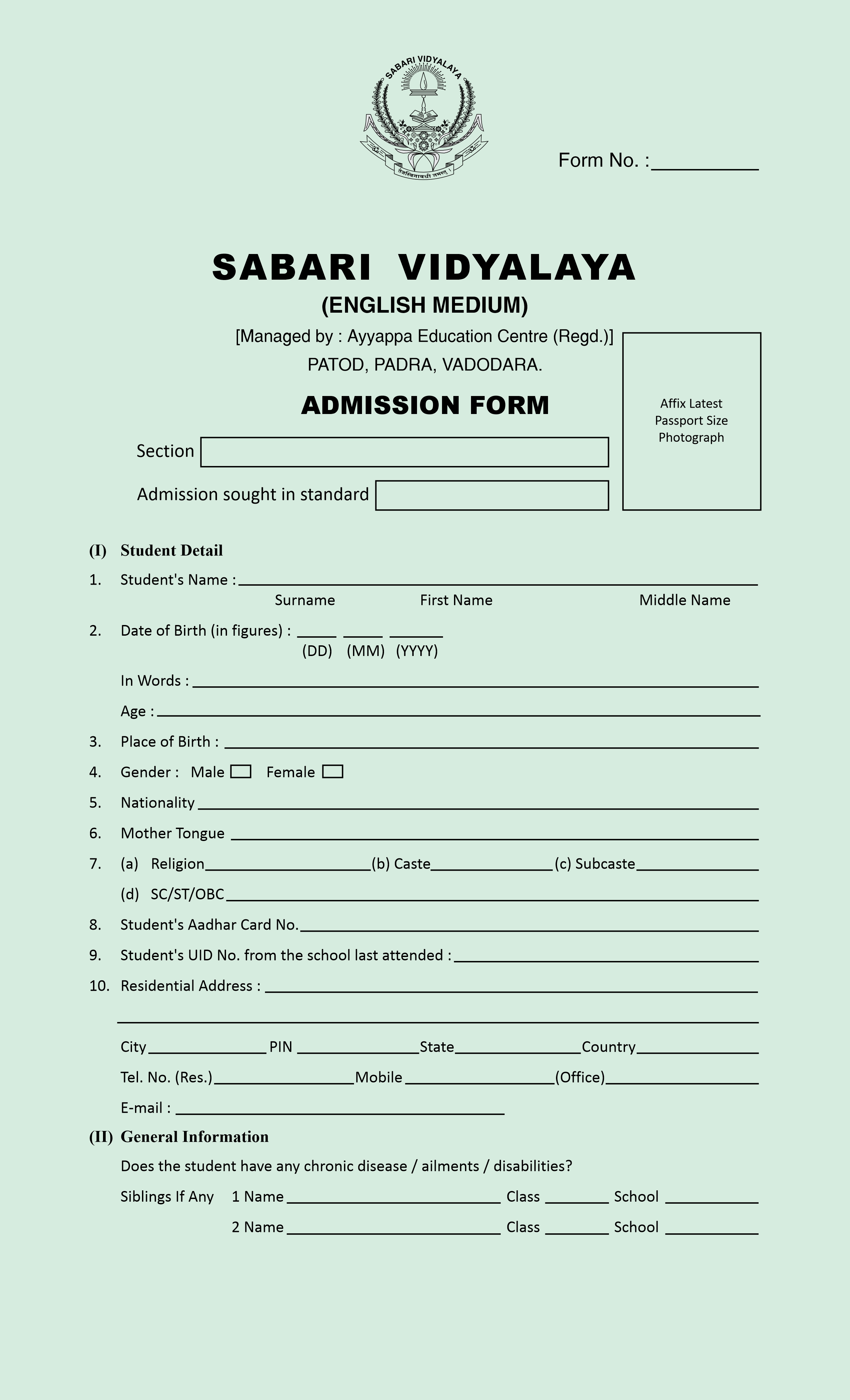Admission Forms
